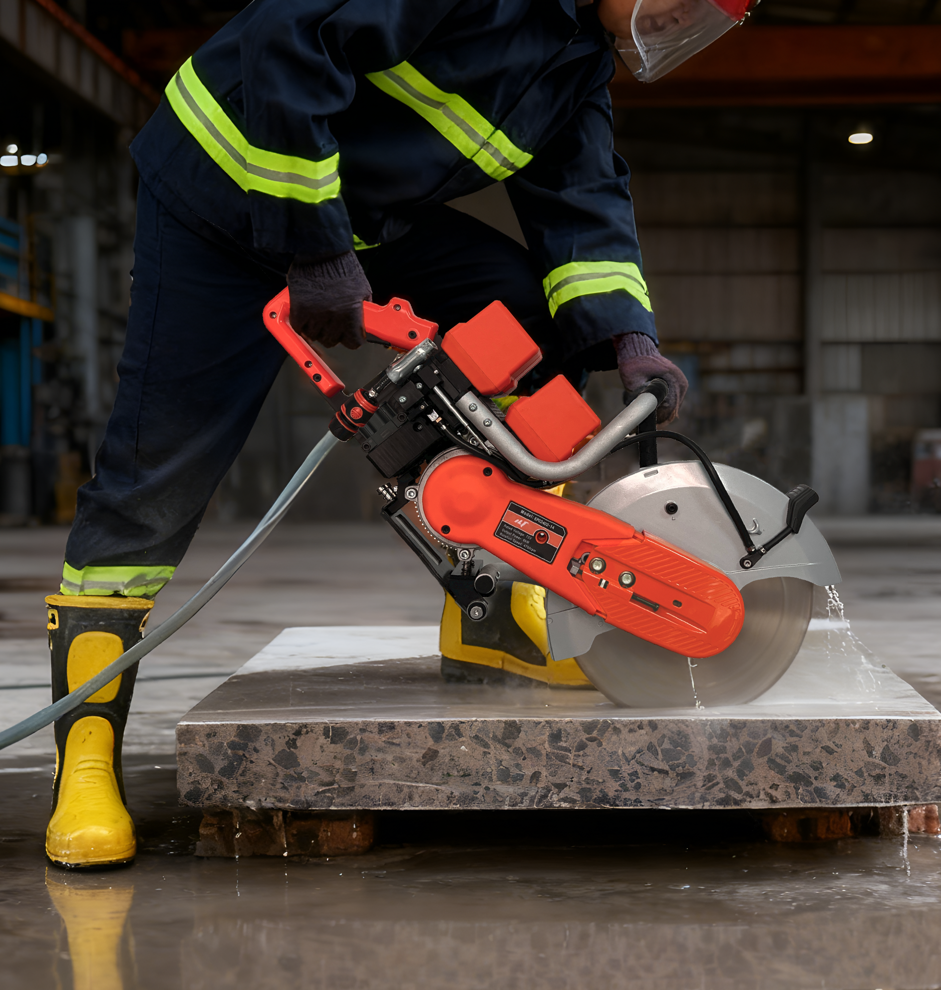Power cutter in use on construction site